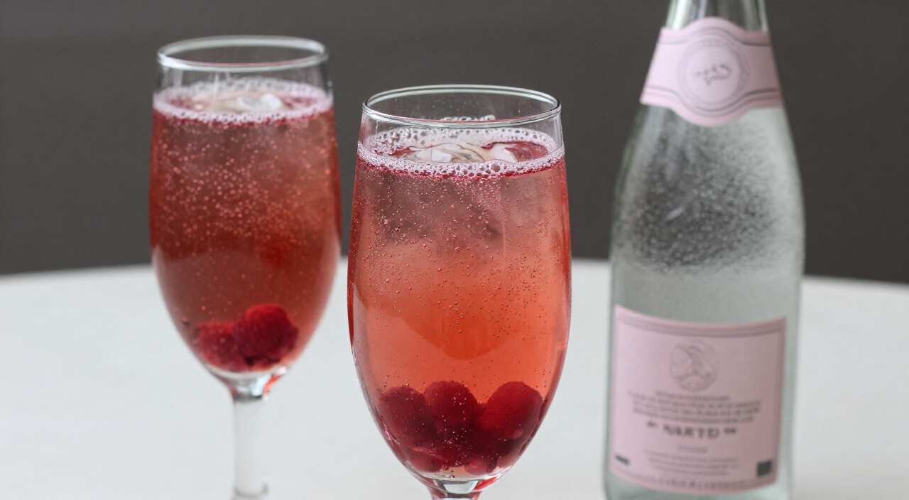 two sparkling pink raspberry pomegranate mocktails